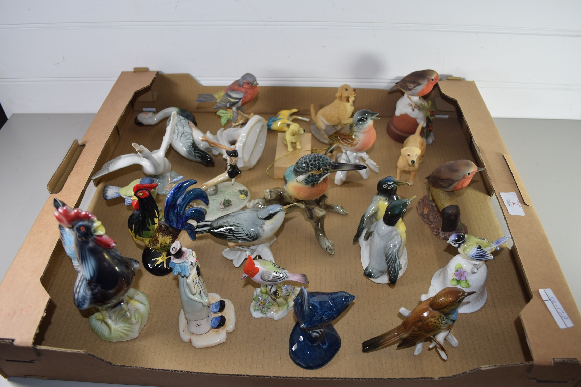 BOX CONTAINING CERAMIC MODELS OF BIRDS, SOME BY KARL EMS AND OTHER FACTORIES
