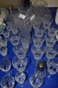 CUT GLASS WARES, VASES, FRUIT BOWLS ETC