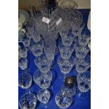 CUT GLASS WARES, VASES, FRUIT BOWLS ETC