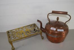 COPPER KETTLE AND BRASS TRIVET