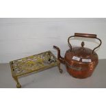 COPPER KETTLE AND BRASS TRIVET