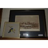 PRINT OF WINDSOR CASTLE AND SMALL PICTURE OF A BIRD PAINTED BY ALBERT FRY