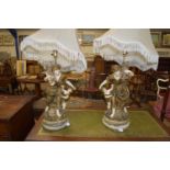PAIR OF LARGE AND IMPRESSIVE LAMP BASES, MOULDED AS FIGURES, HEIGHT APPROX 69CM