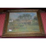 FRAMED PRINT OF A PISSARO PAINTING, FRAME WIDTH APPROX 62CM