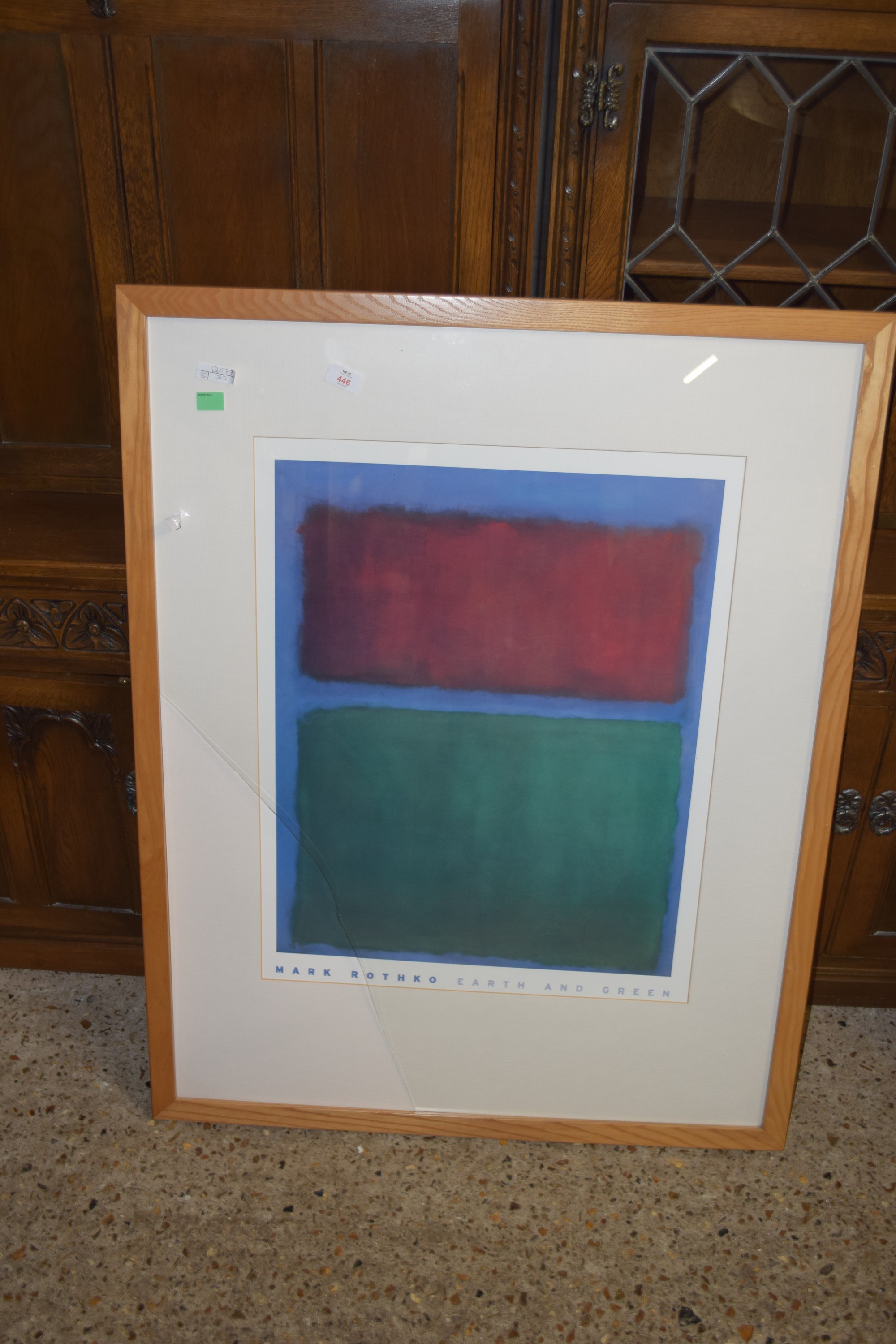 LARGE FRAMED POSTER PRINT "MARK ROTHKO - EARTH AND GREEN", FRAME WIDTH APPROX 84CM