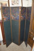 ROOM DIVIDING SCREEN DECORATED WITH PANELS DEPICTING CHINESE CHARACTERS, EACH PANEL WIDTH APPROX