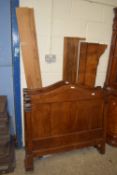 STAINED WOODEN BED FRAME, WIDTH APPROX 114CM MAX