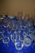 QUANTITY OF GLASS WARES, WINE GLASSES ETC