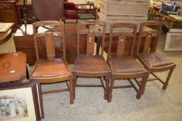 SET OF FOUR OAK LEATHER UPHOLSTERED DINING CHAIRS