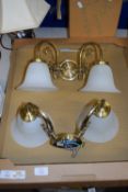 BOX OF LAMP FITTINGS WITH FROSTED GLASS SHADES