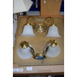 BOX OF LAMP FITTINGS WITH FROSTED GLASS SHADES