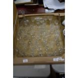 BOX OF GLASS WARES, LIQUEUR GLASSES ETC