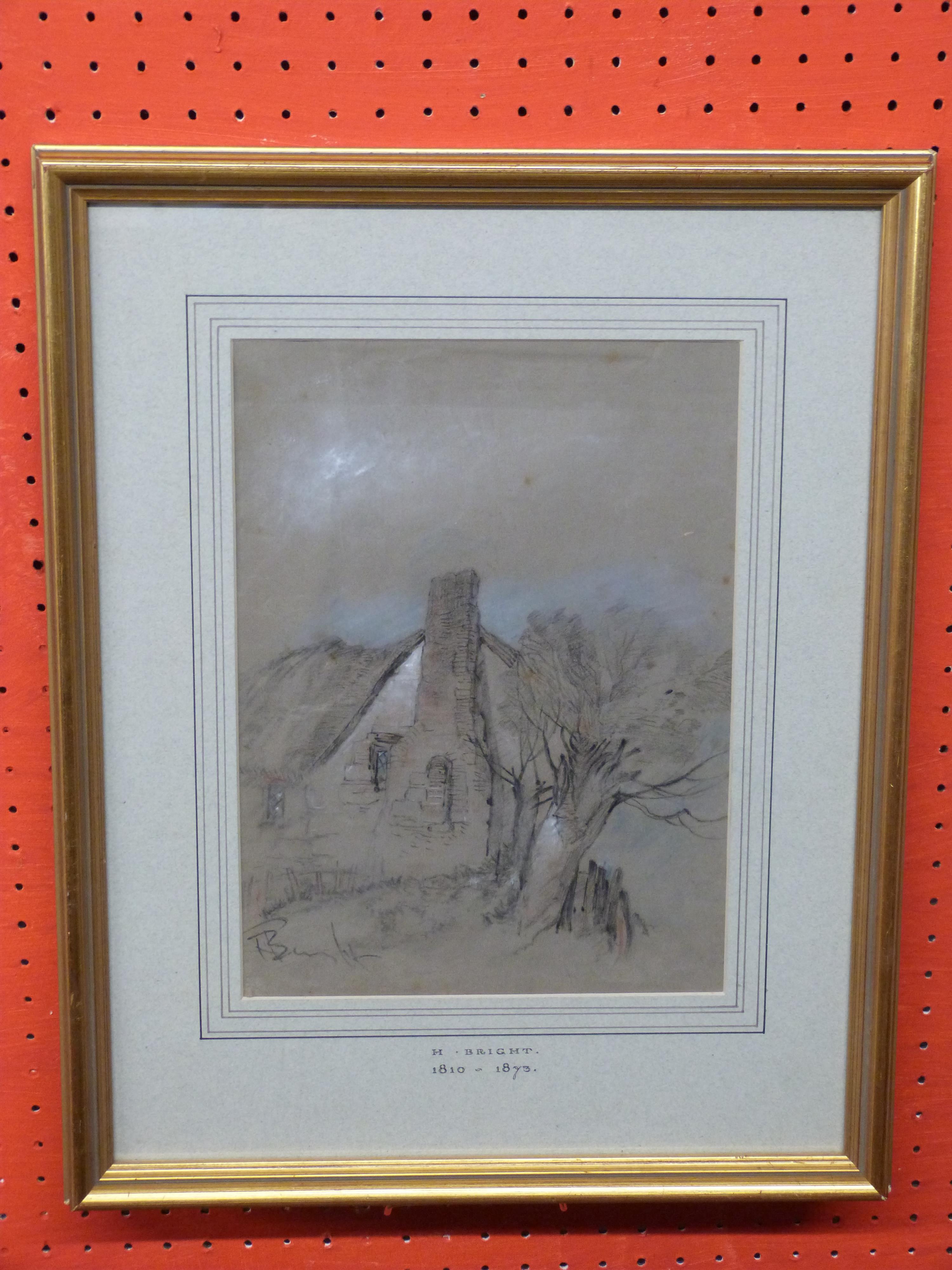 Henry Bright, signed, Cottage sketch (charcoal and chalks)