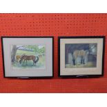 Two Horse Studies, mm, signedf Lionel Renwick, large 66 x 23cm