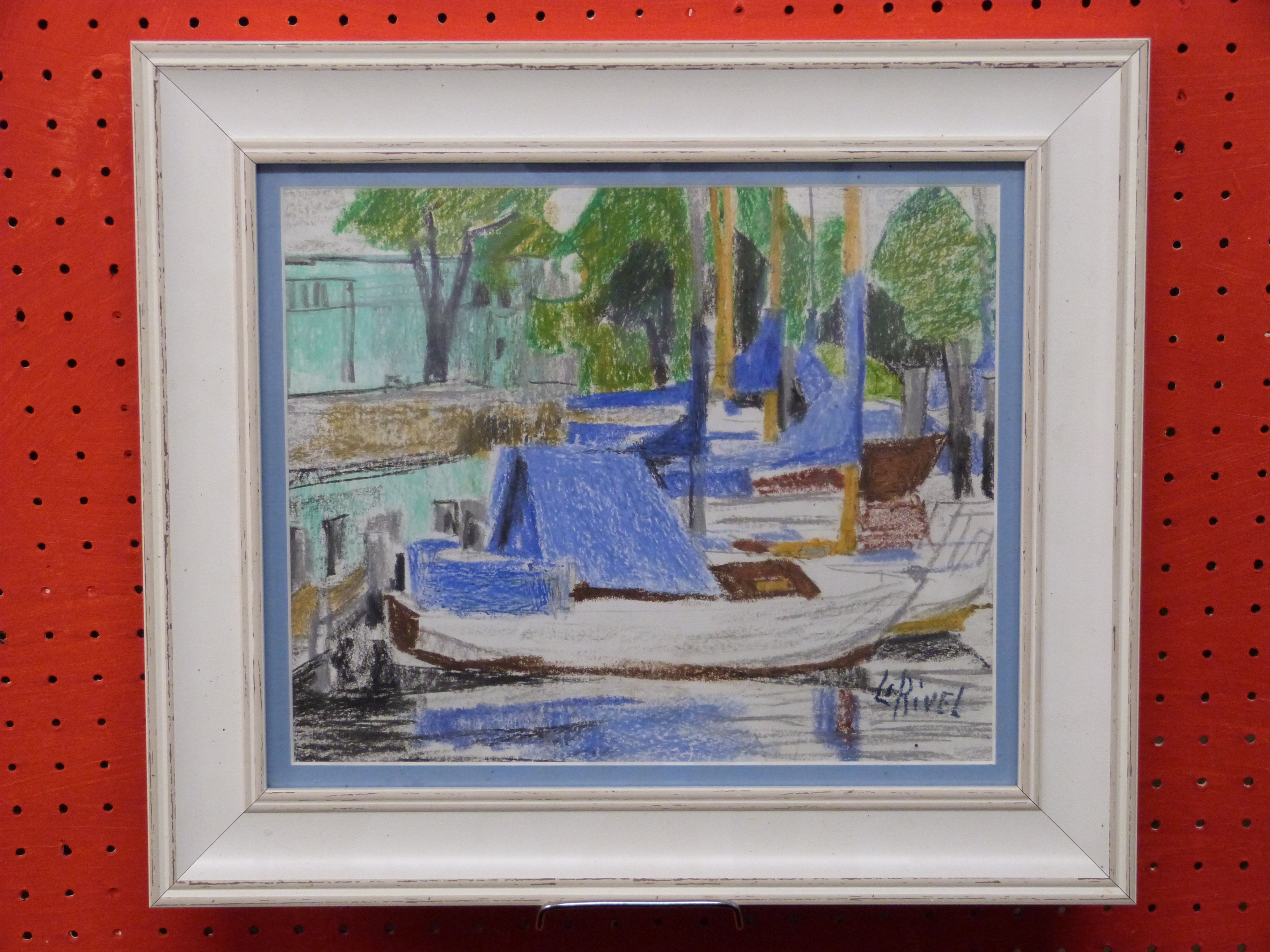 Afilier Lucie Revell, 1910-1991, Crayon, Rover Scene with Boats, 23 x 28cm