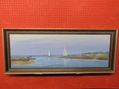 E Writhin, Oil on board, "A Hot Summer Day at Blakeney" titled verso, 30 x 90cm