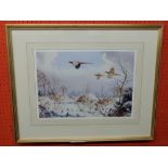 Coloured Print after J C Harrison, Winter Pheasants, 33 x 45cm