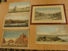 C.18th coloured engravings. 1 framed of Covent Garden London and 4 Unframed, c.1790's (S)