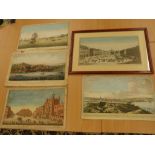 C.18th coloured engravings. 1 framed of Covent Garden London and 4 Unframed, c.1790's (S)