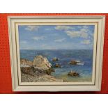 C20th British School, Oil on board, rocky Sea Shore, bearing signature John Hamilton LL, 38 x 49cm