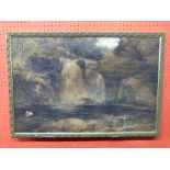 Oil, Mountain waterfall, inscribed reverse