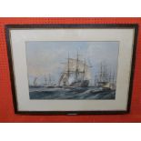 C19th coloured print of battleship St. Jean d'Acre, 101 guns