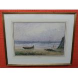 William Freeman, 1853-1934, Watercolour, Beach Scene with passing Ships and figures, 36 x 53cm