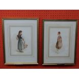 Pair of framed Watercolour Costume Studies, init HR in pencil, label verso for William Bevan and