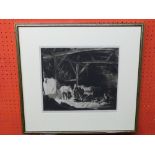 George Soper, RE (1870-1972) "A Sussex Barn", Aquatint, signed pencil, 30 x 34cm