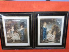 English school, pair C19th images of groups of children in Verre Eglomise frames