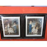 English school, pair C19th images of groups of children in Verre Eglomise frames