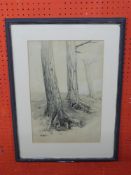 C H Lay, charcoal sketch Trees, 41 x 28cm