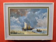 D Piper (signed LR), Oil on board, "East Coast Skyline" (label verso), 34 x 49cm