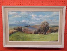 R A Waddnigton, Oil on board, dated verso, titled "North from Beachy Head", 27 x 44cm