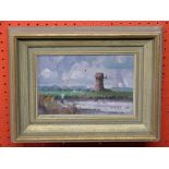 Geoffrey Chatten, Oil on board, Riverside Windmill, 12 x 20cm