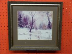 Signed Print after Shirley Carnt (signed to mount), Winter Scene,18 x 22cm, t/w Signed Norfolk