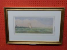 G S Walters, sig LR, Watercolour, Sailing off the Coast, 16 x 39cm