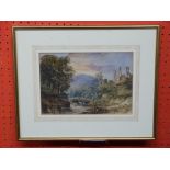 C19th British Watercolour, Fishing by Castle Ruins, 17 x 26cm