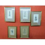 Set of five framed C19th Fashion Prints, each 21 x 12cm