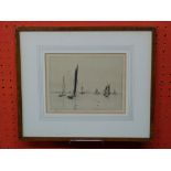 William Lionel Wyllie, etching, "A light air from the South East", 11cm x 42cm