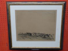 Frank Gillett, signed in pencil to margin, Etching, "All on the Line" (hounds chasing across an open