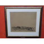 Frank Gillett, signed in pencil to margin, Etching, "All on the Line" (hounds chasing across an open