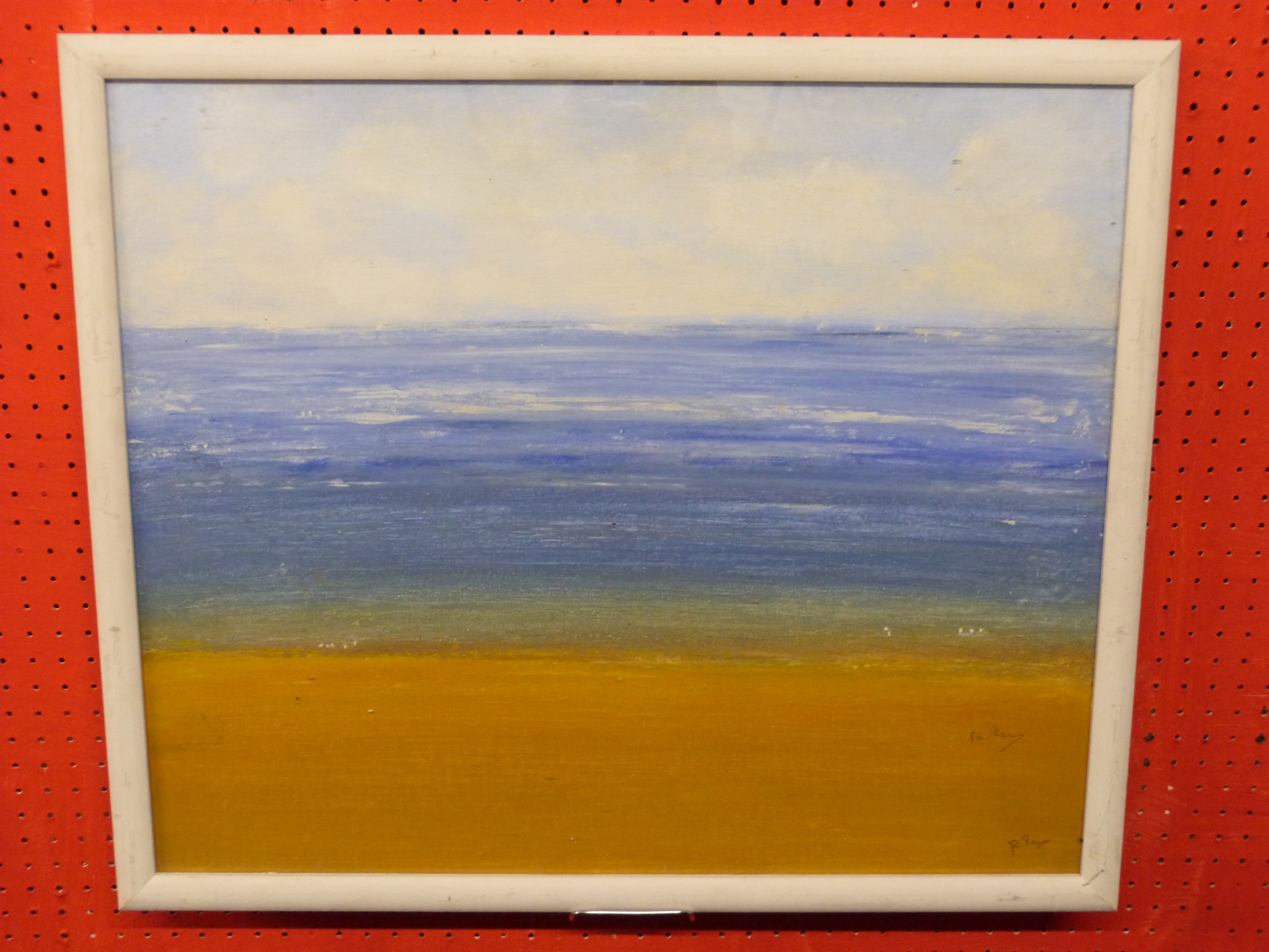 Indist Signed Oil on Board, abstract Beach Scene, 49 x 69cm