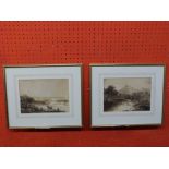 Pair of small framed unsigned Watercolours, landscape sketches, 18 x 24cm