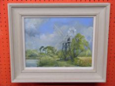 T Fairhurst, signed Oil on board, Wind Pump, 22 x 28cm