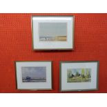 Peter Solly, Three various Watercolours, "Low Tide, Wells", "Holkham" and "Cottages at