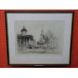 Frederick Farrell, signed, etching of Trafalgar Square and National Gallery