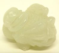 Pale jadeite model of a frog with tortoise on its back