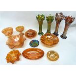 Quantity of carnival glass, various dishes, pedestal bowl and four vases (qty)