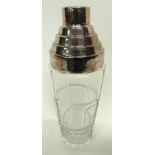 Art Deco glass cocktail shaker with silver plated top